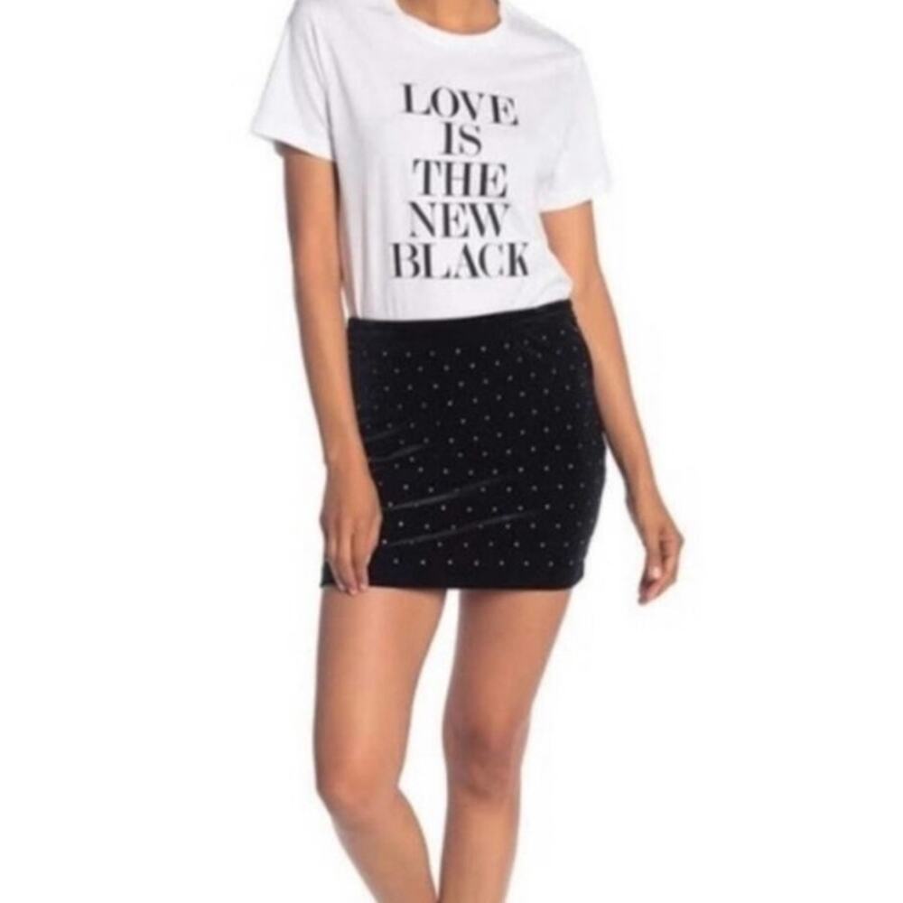 Rebecca Minkoff Black Betsy Rhinestone Velvet Mini Skirt Sz 0 NWT